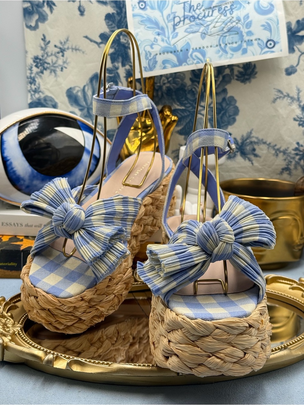 🆕 LOEFFLER RANDALL 🧿 NWOB Gaby Espadrille Sandals, Blue Gingham - Sz 7 - Picture 6 of 16
